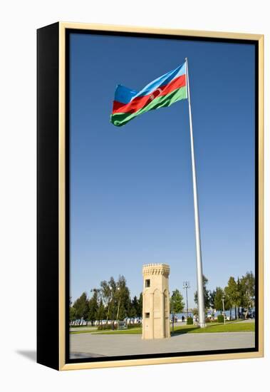 National Flag Blowing in Wind, Baku, Azerbaijan-Michael Runkel-Framed Premier Image Canvas