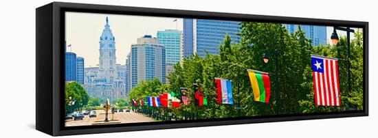 National Flags of the Countries at Benjamin Franklin Parkway, Philadelphia, Pennsylvania, Usa-null-Framed Stretched Canvas