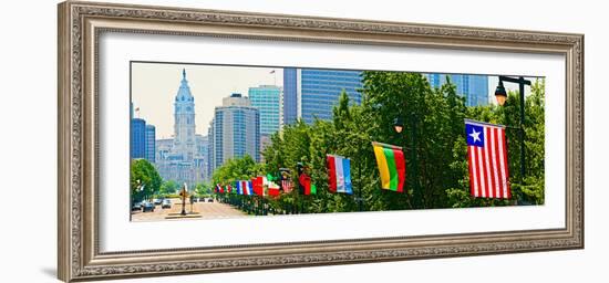 National Flags of the Countries at Benjamin Franklin Parkway, Philadelphia, Pennsylvania, Usa-null-Framed Photographic Print