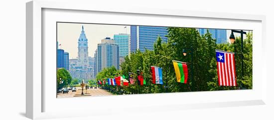 National Flags of the Countries at Benjamin Franklin Parkway, Philadelphia, Pennsylvania, Usa-null-Framed Photographic Print