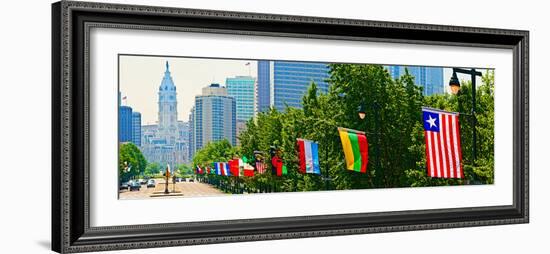 National Flags of the Countries at Benjamin Franklin Parkway, Philadelphia, Pennsylvania, Usa-null-Framed Photographic Print