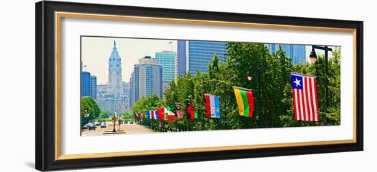 National Flags of the Countries at Benjamin Franklin Parkway, Philadelphia, Pennsylvania, Usa-null-Framed Photographic Print