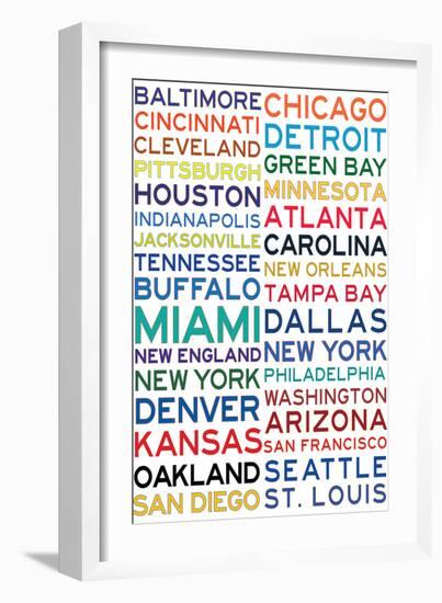 National Football League Cities on White-null-Framed Art Print