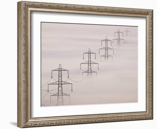 National Grid Pylons In the Mist-Adrian Bicker-Framed Photographic Print