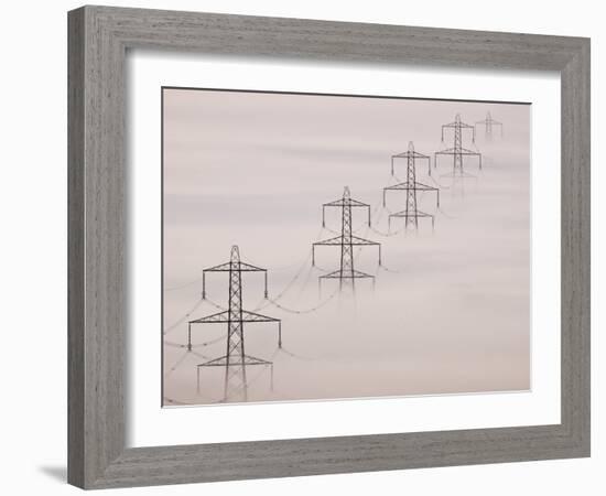 National Grid Pylons In the Mist-Adrian Bicker-Framed Photographic Print