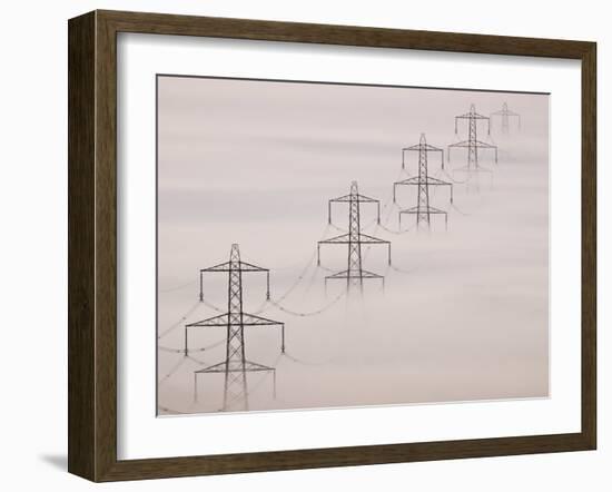 National Grid Pylons In the Mist-Adrian Bicker-Framed Photographic Print