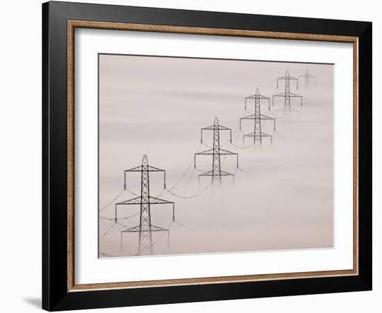 National Grid Pylons In the Mist-Adrian Bicker-Framed Photographic Print