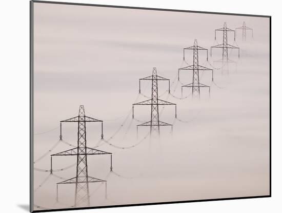 National Grid Pylons In the Mist-Adrian Bicker-Mounted Photographic Print