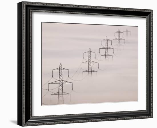 National Grid Pylons In the Mist-Adrian Bicker-Framed Photographic Print