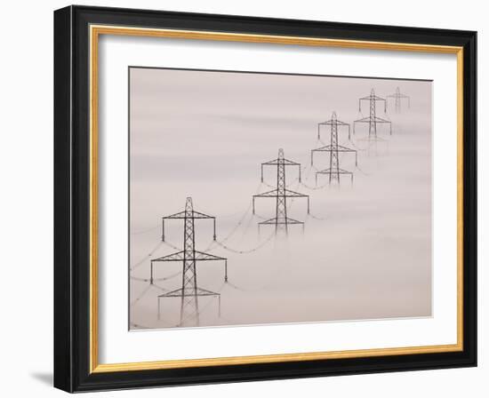 National Grid Pylons In the Mist-Adrian Bicker-Framed Photographic Print