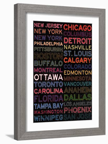 National Hockey League Cities Colorful-null-Framed Art Print