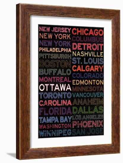 National Hockey League Cities Colorful-null-Framed Art Print