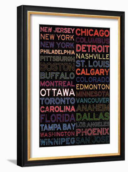 National Hockey League Cities Colorful-null-Framed Art Print