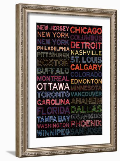 National Hockey League Cities Colorful-null-Framed Premium Giclee Print