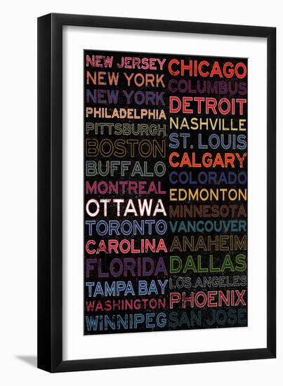 National Hockey League Cities Colorful-null-Framed Premium Giclee Print