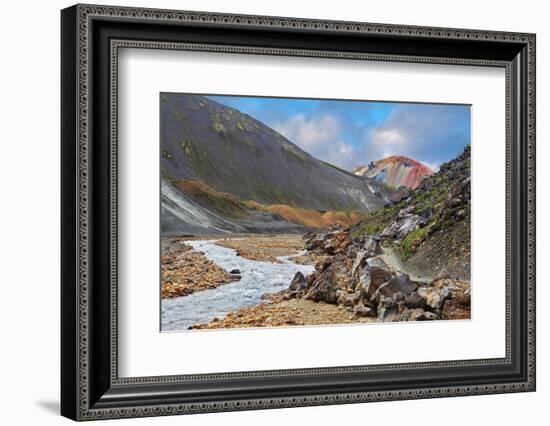 National Park Landmannalaugar in Iceland. the Green Stone Rock and Stream in the Gorge-kavram-Framed Photographic Print