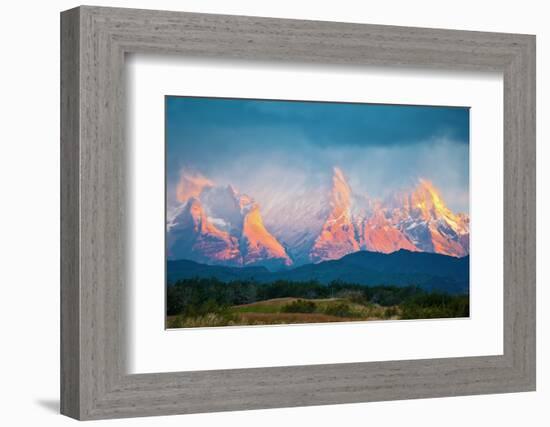 National Park Torres Del Paine in Southern Chile. Sunrise on a Windy Day-kavram-Framed Photographic Print