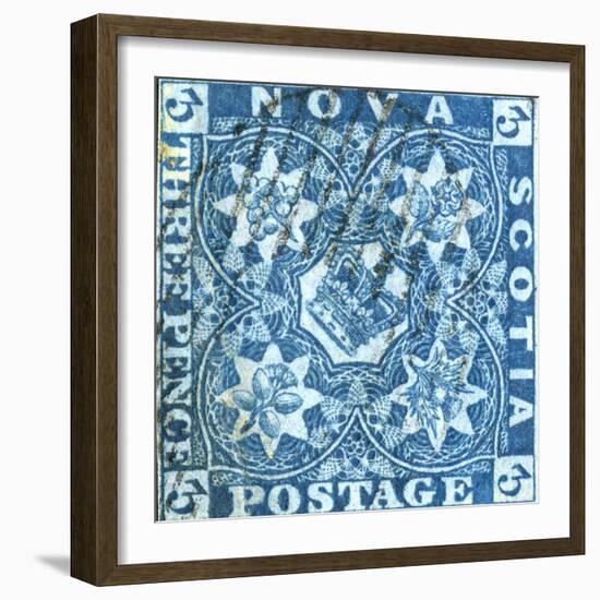 National Postal Museum: 3-Pence Crown of Great Britain and Heraldic Flowers of the Empire stamp-null-Framed Art Print