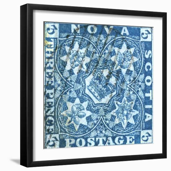 National Postal Museum: 3-Pence Crown of Great Britain and Heraldic Flowers of the Empire stamp-null-Framed Art Print