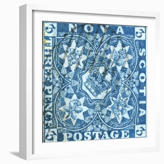 National Postal Museum: 3-Pence Crown of Great Britain and Heraldic Flowers of the Empire stamp-null-Framed Art Print