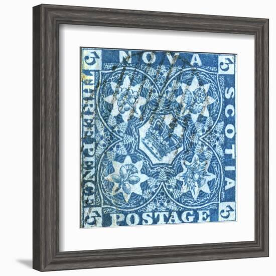 National Postal Museum: 3-Pence Crown of Great Britain and Heraldic Flowers of the Empire stamp-null-Framed Art Print