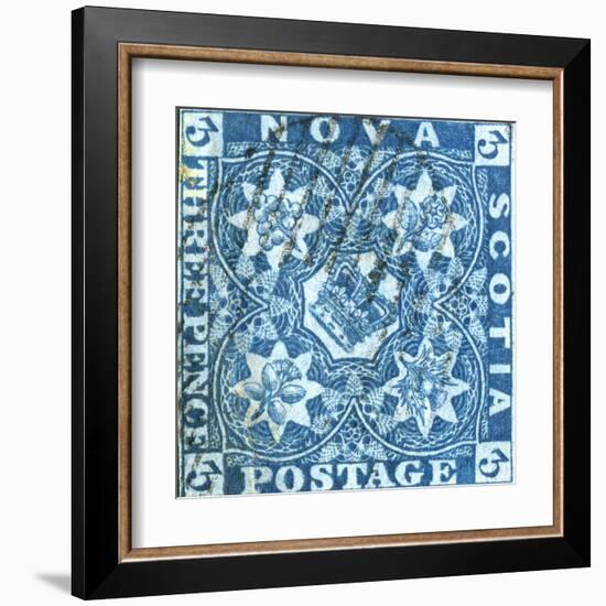 National Postal Museum: 3-Pence Crown of Great Britain and Heraldic Flowers of the Empire stamp-null-Framed Art Print