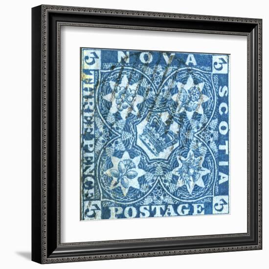 National Postal Museum: 3-Pence Crown of Great Britain and Heraldic Flowers of the Empire stamp-null-Framed Art Print