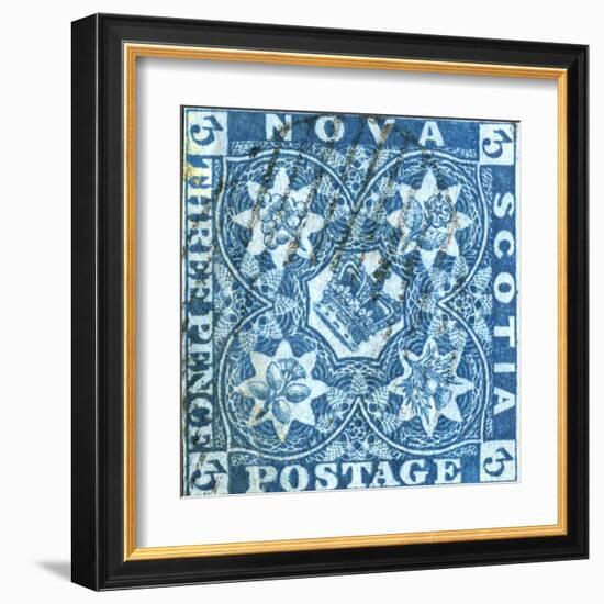 National Postal Museum: 3-Pence Crown of Great Britain and Heraldic Flowers of the Empire stamp-null-Framed Art Print