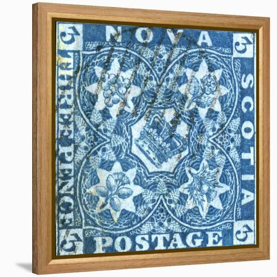 National Postal Museum: 3-Pence Crown of Great Britain and Heraldic Flowers of the Empire stamp-null-Framed Stretched Canvas