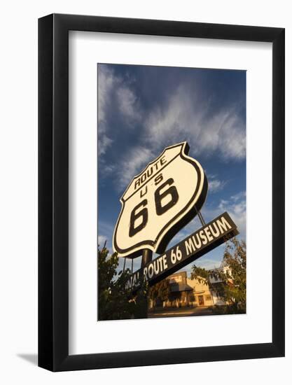 National Route 66 Sign at Sunset, Elk City, Oklahoma, USA-Walter Bibikow-Framed Photographic Print