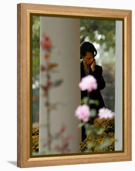 National Security Adviser Condoleezza Rice Listens to President Bush Speak About Cuba-null-Framed Premier Image Canvas