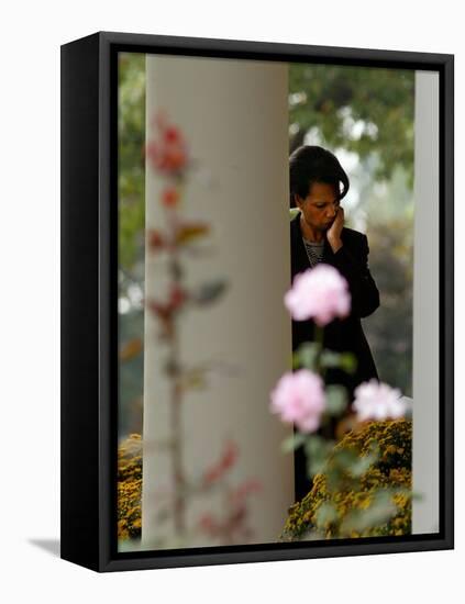 National Security Adviser Condoleezza Rice Listens to President Bush Speak About Cuba-null-Framed Premier Image Canvas