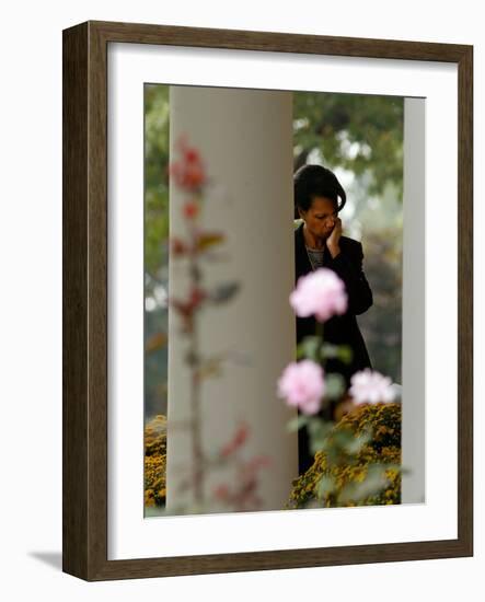 National Security Adviser Condoleezza Rice Listens to President Bush Speak About Cuba-null-Framed Photographic Print