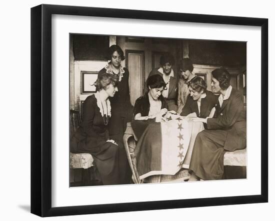 National Woman's Party's Alice Paul Sews a Star on Ratification Flag, Ca. 1919-null-Framed Photo