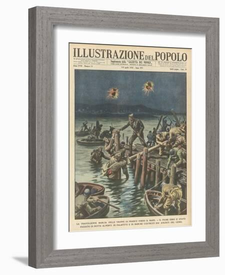 Nationalists Cross the River Ebro at Night as They Advance to the Sea-null-Framed Art Print