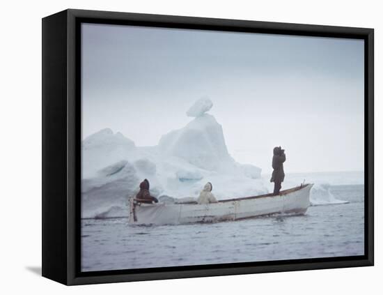 Nativa Alaskan Fishermen Hunters in their Small Boat in the Icy Waters of Alaska-Ralph Crane-Framed Premier Image Canvas