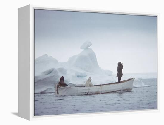 Nativa Alaskan Fishermen Hunters in their Small Boat in the Icy Waters of Alaska-Ralph Crane-Framed Premier Image Canvas