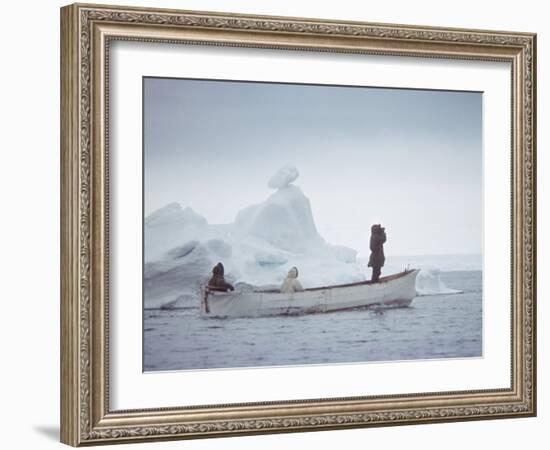 Nativa Alaskan Fishermen Hunters in their Small Boat in the Icy Waters of Alaska-Ralph Crane-Framed Photographic Print