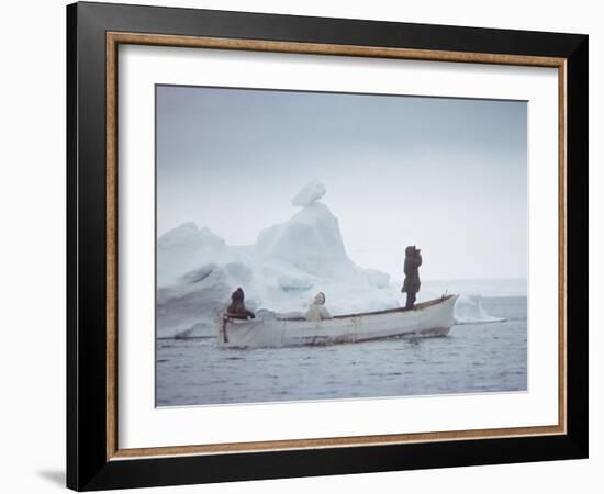 Nativa Alaskan Fishermen Hunters in their Small Boat in the Icy Waters of Alaska-Ralph Crane-Framed Photographic Print