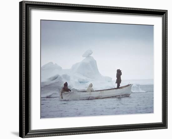 Nativa Alaskan Fishermen Hunters in their Small Boat in the Icy Waters of Alaska-Ralph Crane-Framed Photographic Print