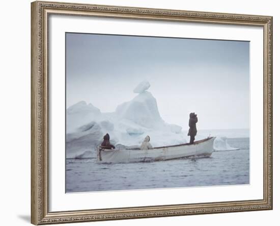 Nativa Alaskan Fishermen Hunters in their Small Boat in the Icy Waters of Alaska-Ralph Crane-Framed Photographic Print