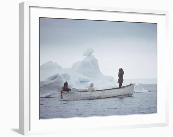 Nativa Alaskan Fishermen Hunters in their Small Boat in the Icy Waters of Alaska-Ralph Crane-Framed Photographic Print