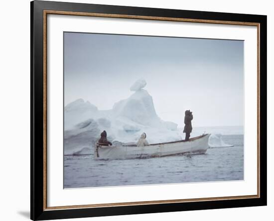 Nativa Alaskan Fishermen Hunters in their Small Boat in the Icy Waters of Alaska-Ralph Crane-Framed Photographic Print