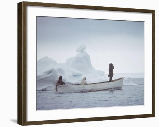 Nativa Alaskan Fishermen Hunters in their Small Boat in the Icy Waters of Alaska-Ralph Crane-Framed Photographic Print