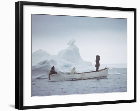 Nativa Alaskan Fishermen Hunters in their Small Boat in the Icy Waters of Alaska-Ralph Crane-Framed Photographic Print