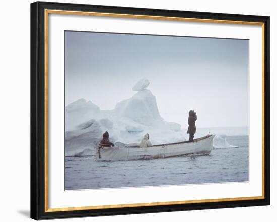 Nativa Alaskan Fishermen Hunters in their Small Boat in the Icy Waters of Alaska-Ralph Crane-Framed Photographic Print