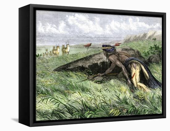 Native American Bow-Hunting Pronghorn Antelope on the Great Plains-null-Framed Premier Image Canvas