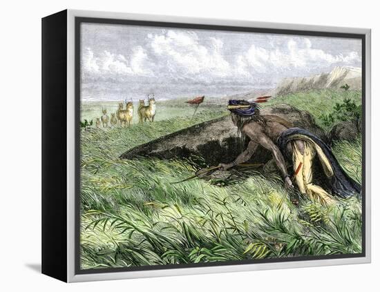 Native American Bow-Hunting Pronghorn Antelope on the Great Plains-null-Framed Premier Image Canvas