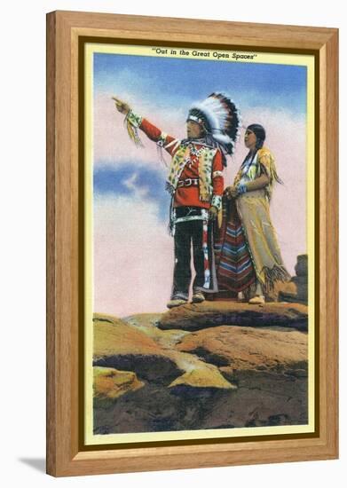 Native American Couple on Rocks-Lantern Press-Framed Stretched Canvas