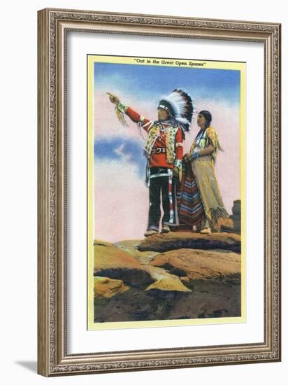 Native American Couple on Rocks-Lantern Press-Framed Art Print